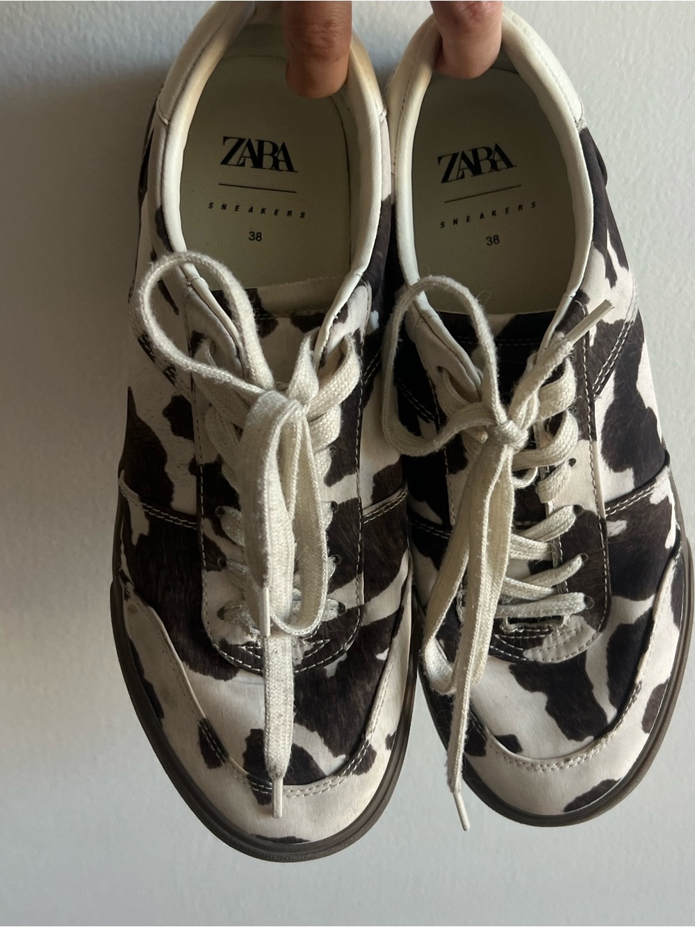 Zara Cowprint Brown and White Lace-Up Sneakers